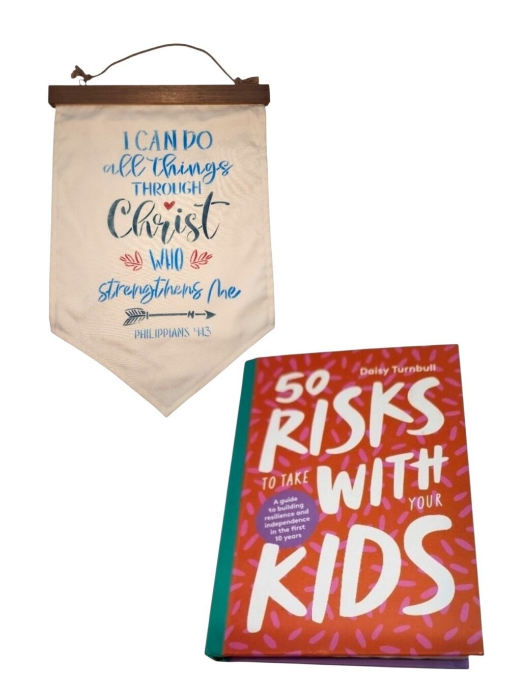 2pc Set- 50 Risks to Take With Your Kids Book & Inspirational Wall Hanging